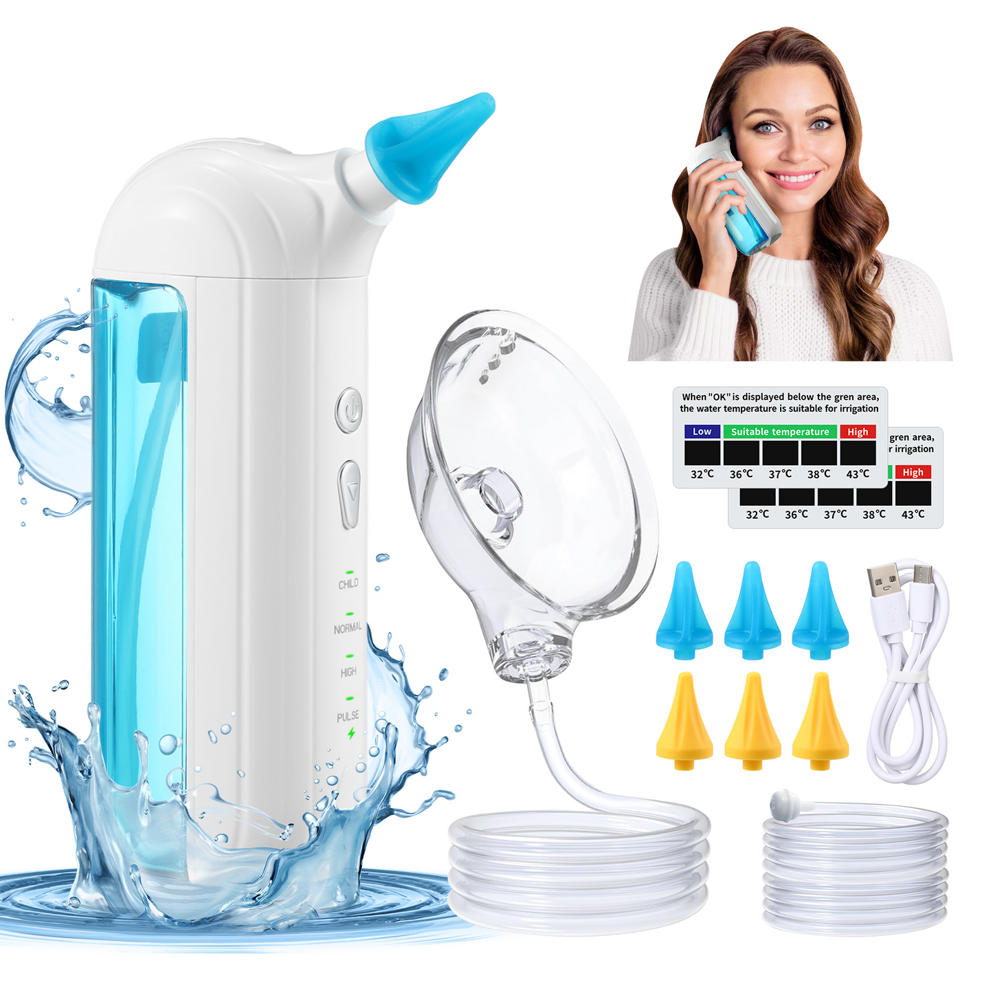 DeeWaves Electric Ear Wax Removal Kit, Ear Cleaner with 6 Replacement Tips, Ear Cleaning Machine with Extension Water Supply Tube, Safe & Effective Ear Irrigation Flushing System for Ear Wax Buildup