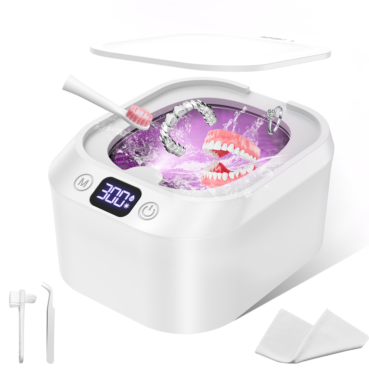 DeeWaves Ultrasonic Retainer Cleaner Machine For Dentures, 46khz Dental Cleaning Pod with Digital Display, Ultrasonic Jewelry Cleaner Machine For Dental Appliances, Braces, Mouth Guards, Jewelry