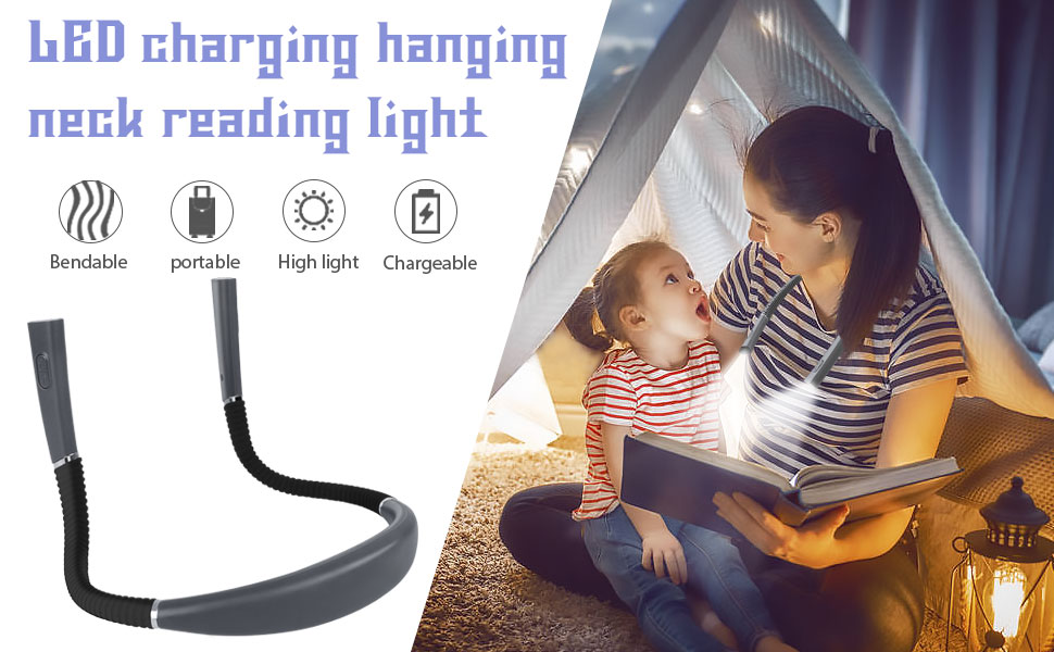 Updated LED Neck Reading Light,Hands Free Rechargeable 3 Colors & Stepless Dimming, Flexible Bendable Arms, and Long-Lasting Performance Book Light for Reading in Bed