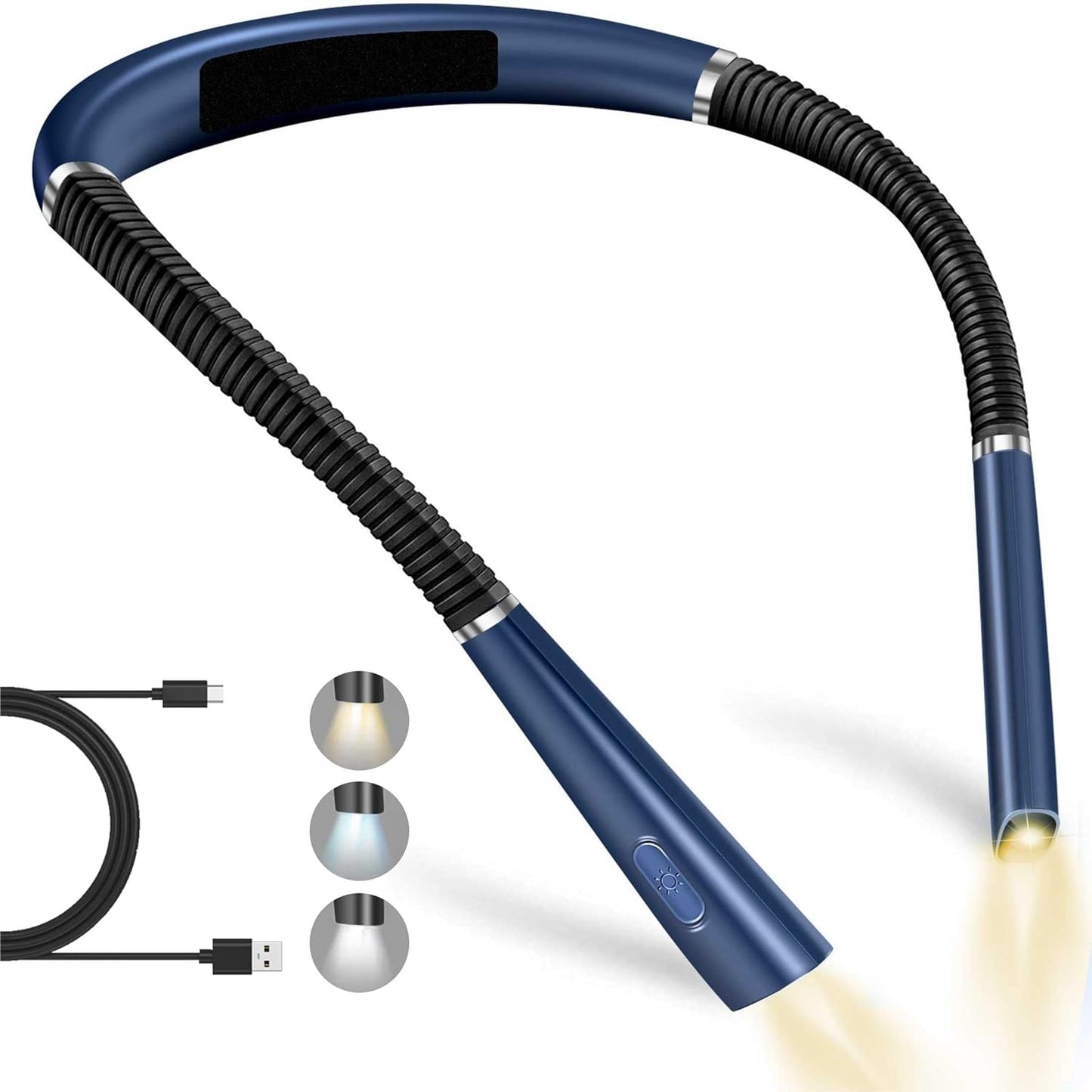Updated LED Neck Reading Light,Hands Free Rechargeable 3 Colors & Stepless Dimming, Flexible Bendable Arms, and Long-Lasting Performance Book Light for Reading in Bed