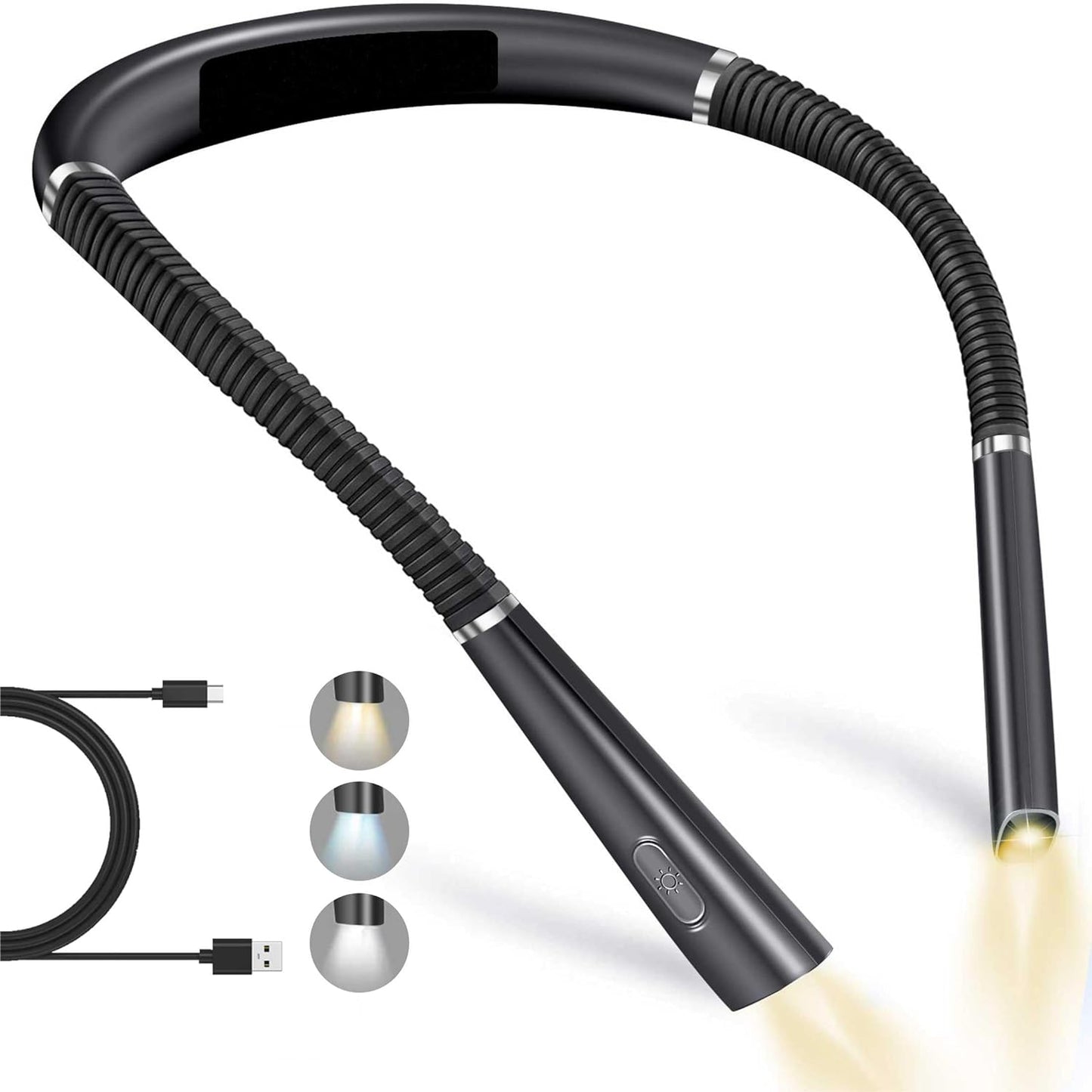 Updated LED Neck Reading Light,Hands Free Rechargeable 3 Colors & Stepless Dimming, Flexible Bendable Arms, and Long-Lasting Performance Book Light for Reading in Bed