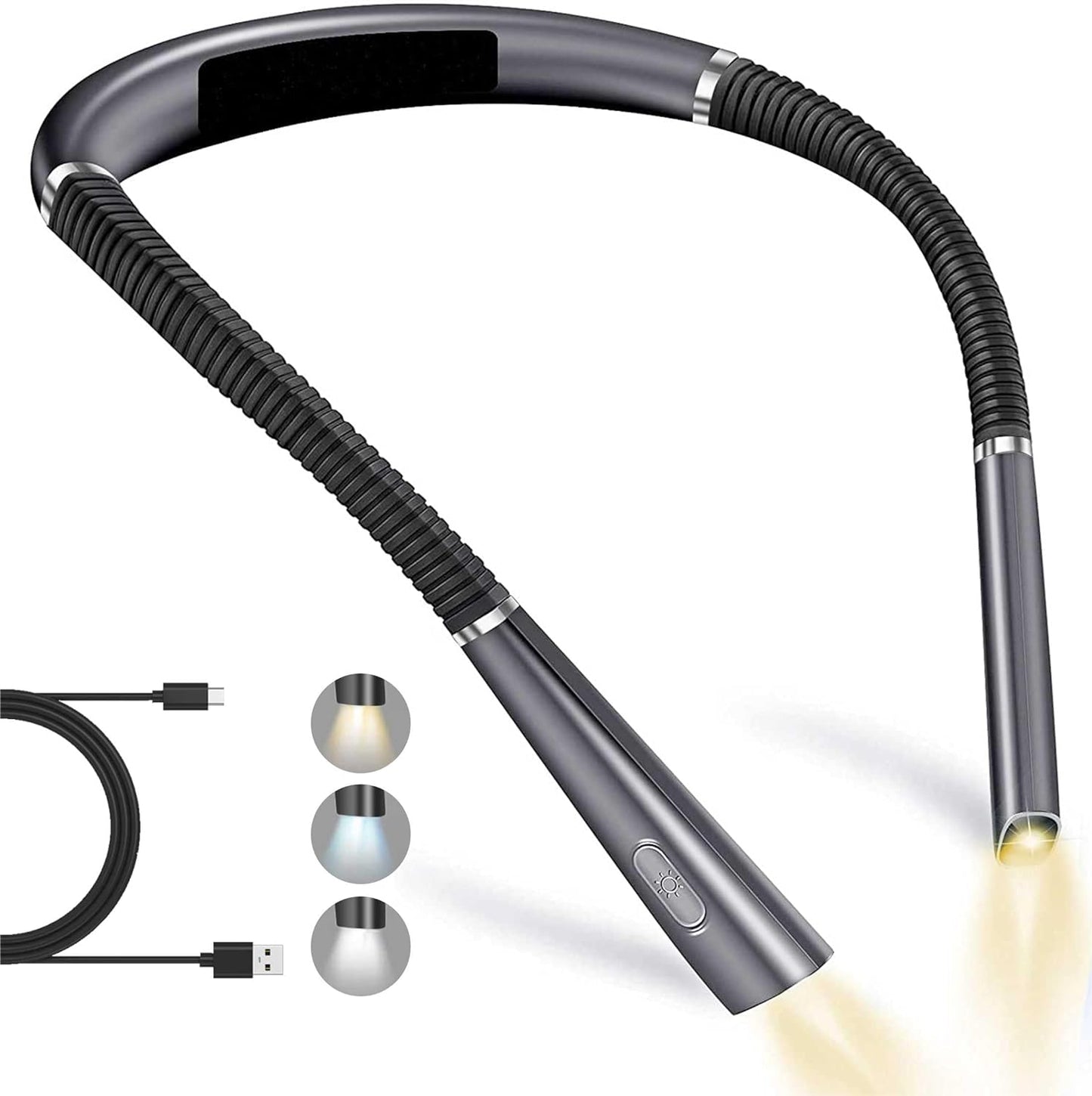 Updated LED Neck Reading Light,Hands Free Rechargeable 3 Colors & Stepless Dimming, Flexible Bendable Arms, and Long-Lasting Performance Book Light for Reading in Bed
