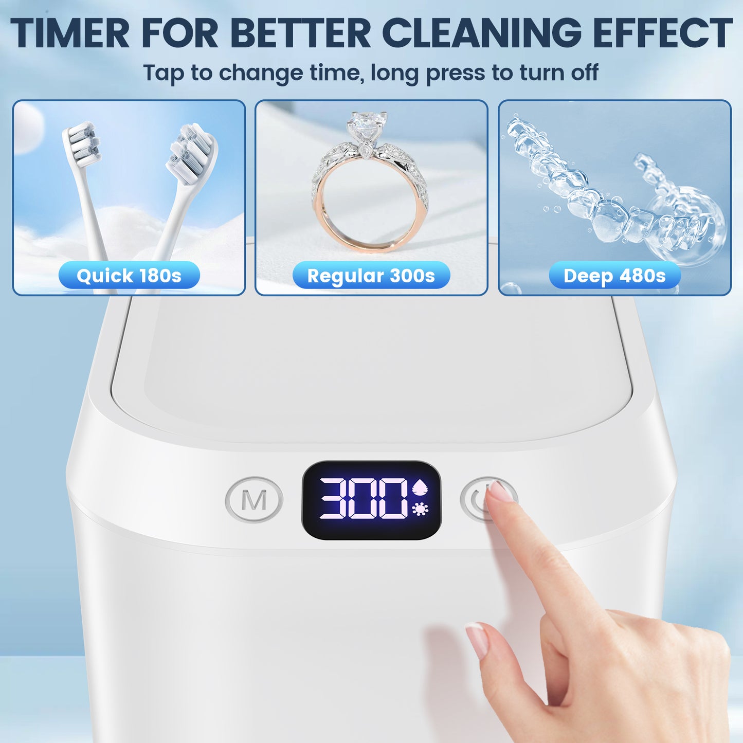 DeeWaves Ultrasonic Retainer Cleaner Machine For Dentures, 46khz Dental Cleaning Pod with Digital Display, Ultrasonic Jewelry Cleaner Machine For Dental Appliances, Braces, Mouth Guards, Jewelry