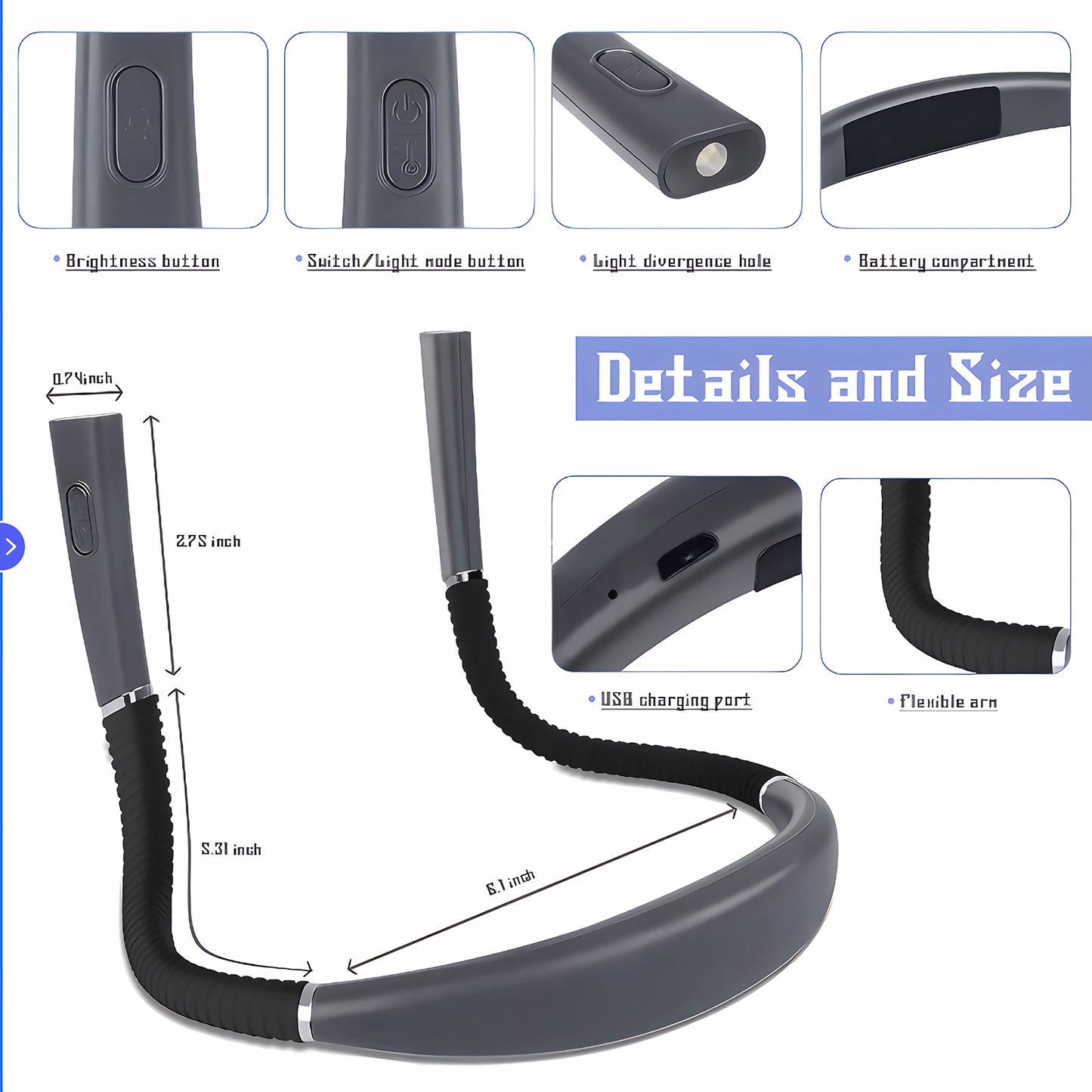 Updated LED Neck Reading Light,Hands Free Rechargeable 3 Colors & Stepless Dimming, Flexible Bendable Arms, and Long-Lasting Performance Book Light for Reading in Bed