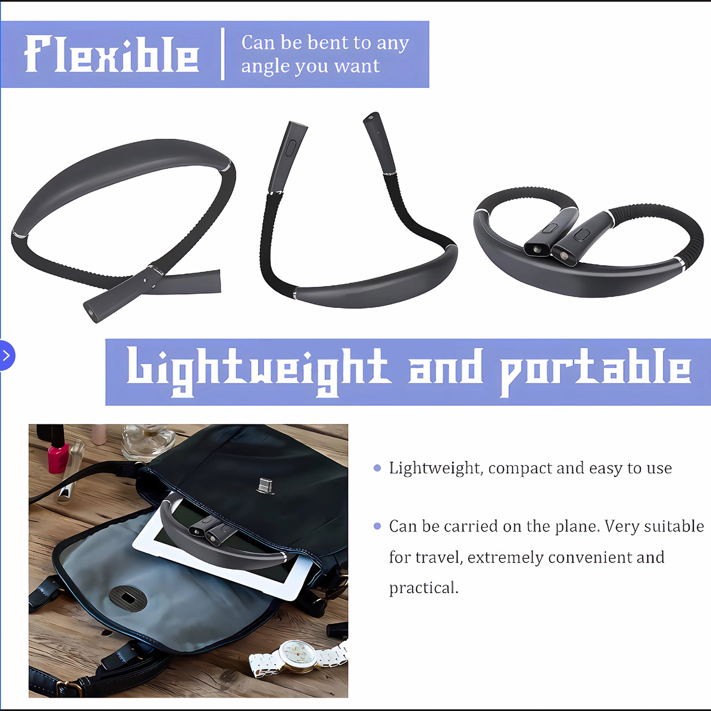 Updated LED Neck Reading Light,Hands Free Rechargeable 3 Colors & Stepless Dimming, Flexible Bendable Arms, and Long-Lasting Performance Book Light for Reading in Bed